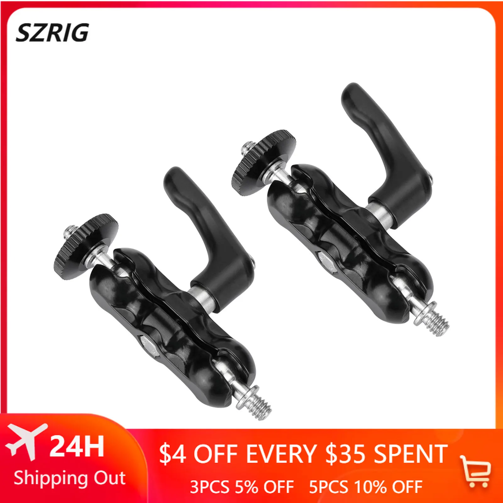 

SZRIG Ball Head Mount Double-end 1/4"-20 Thread With Super Robust Central Lock Knob For DSLR Camera Flashlight / Monitor