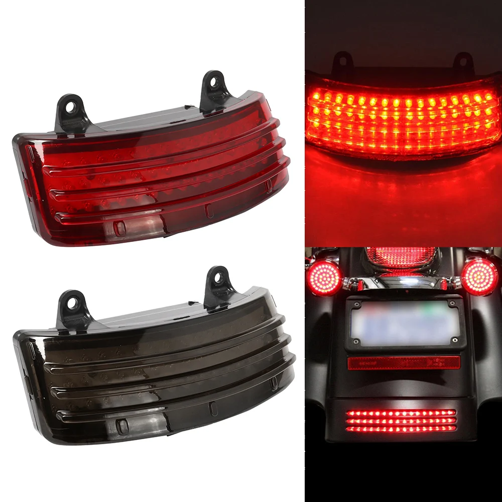 Motorcycle Smoke/ Red Tri-Bar LED Rear Tail Fender Tip Light Trim For Harley Touring Street Road Glide 2014-2019