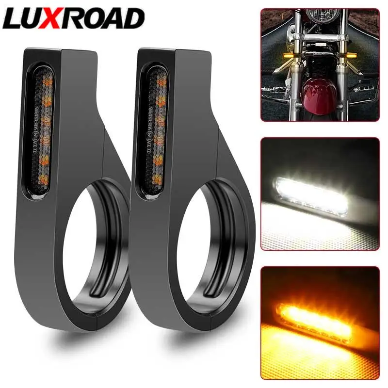 

Motorcycle 6LED Turn Signal Lights Yelow White Front Fork Tube Aluminum Alloy Daytime Running Lamps for Yamaha 12V 3wire 41mm