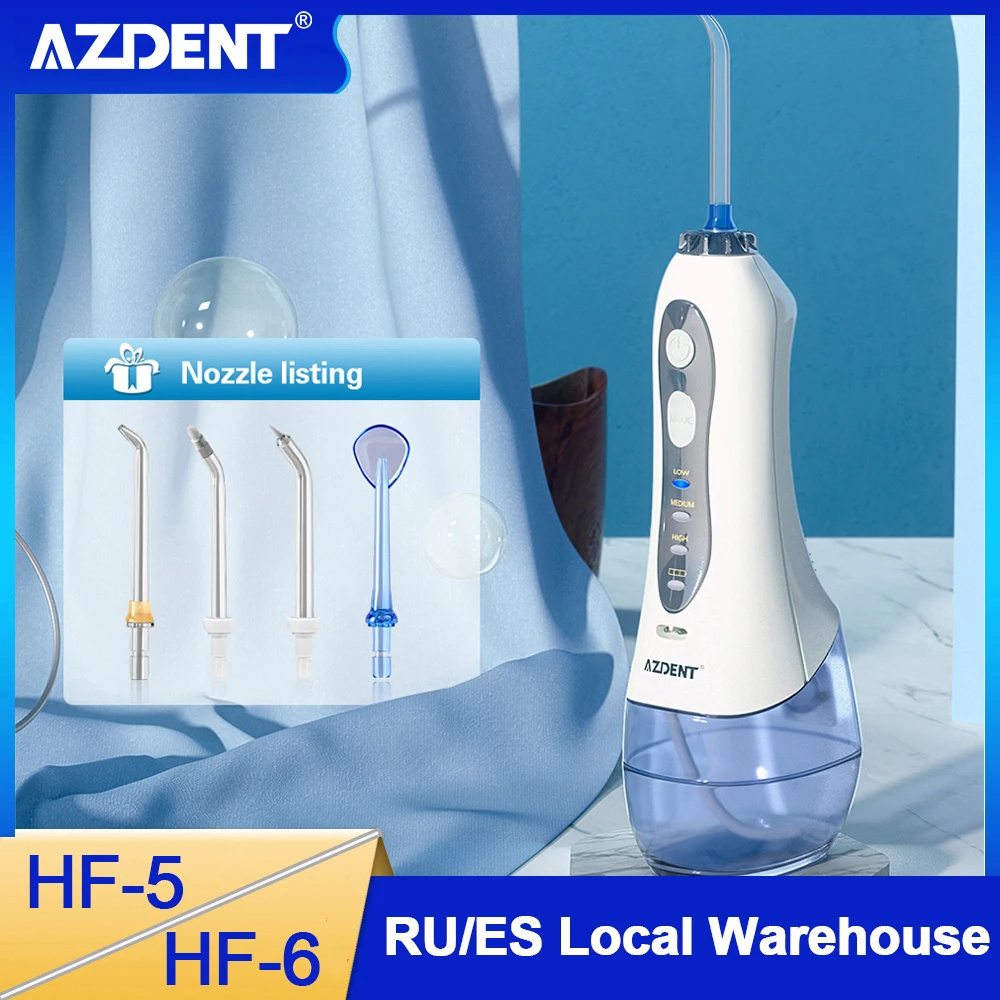 AZDENT HF-5/6 Oral Irrigator Portable Water Dental Flosser USB Rechargeable Water Jet Floss Tooth Pick 5 Jet Tip Water Tank