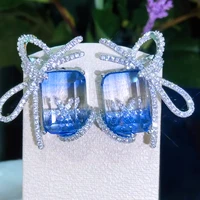 godki new trendy original bow square blue cz pendant earrings for women girl daily high quality japanese korean accessories