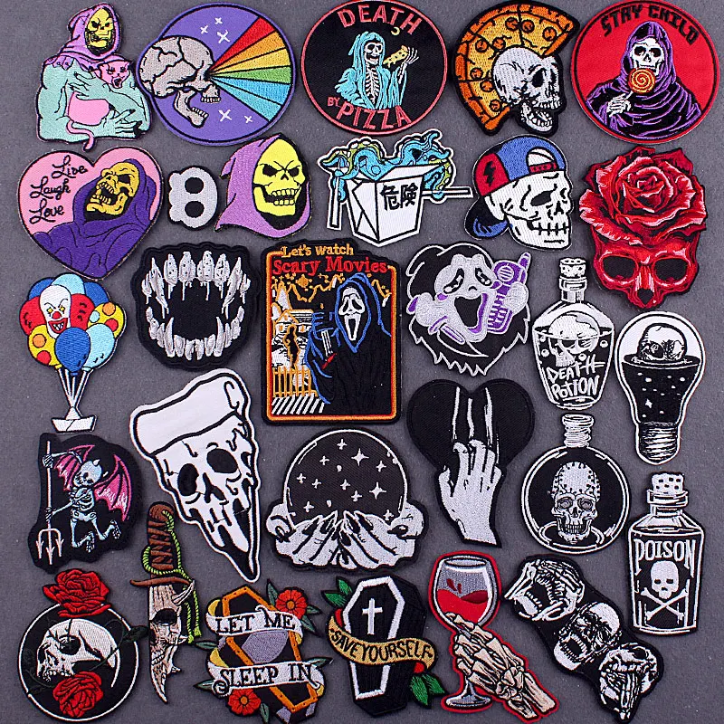 

Вышитая нашивка, ужасная нашивка, термоклейкие нашивки для одежды, наклейки «сделай сам», аппликация в стиле панк, нашивки с черепом на одеж...