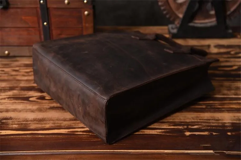 PNDME fashion vintage genuine leather men's women's briefcase simple business crazy horse cowhide file hand laptop shoulder bag