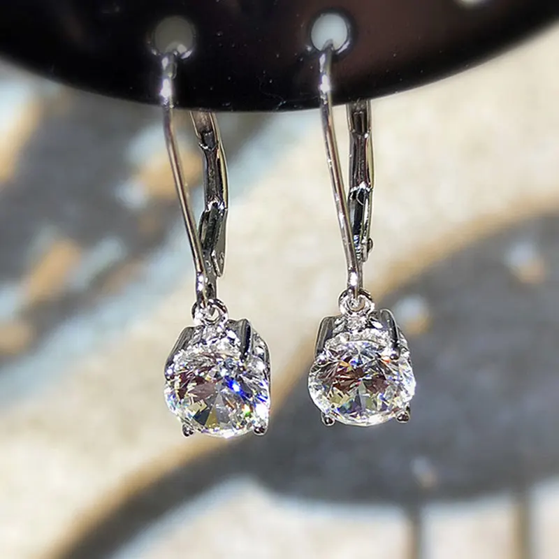 

Huitan Simple and Elegant Round Cubic Zirconia Dangle Earrings for Women Daily Wear Accessories Fashion Versatile Female Jewelry