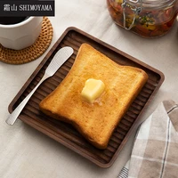 shimoyama wooden serving tray breakfast plate dessert dinner food breads storage tray black walnut wood square tea cup saucer