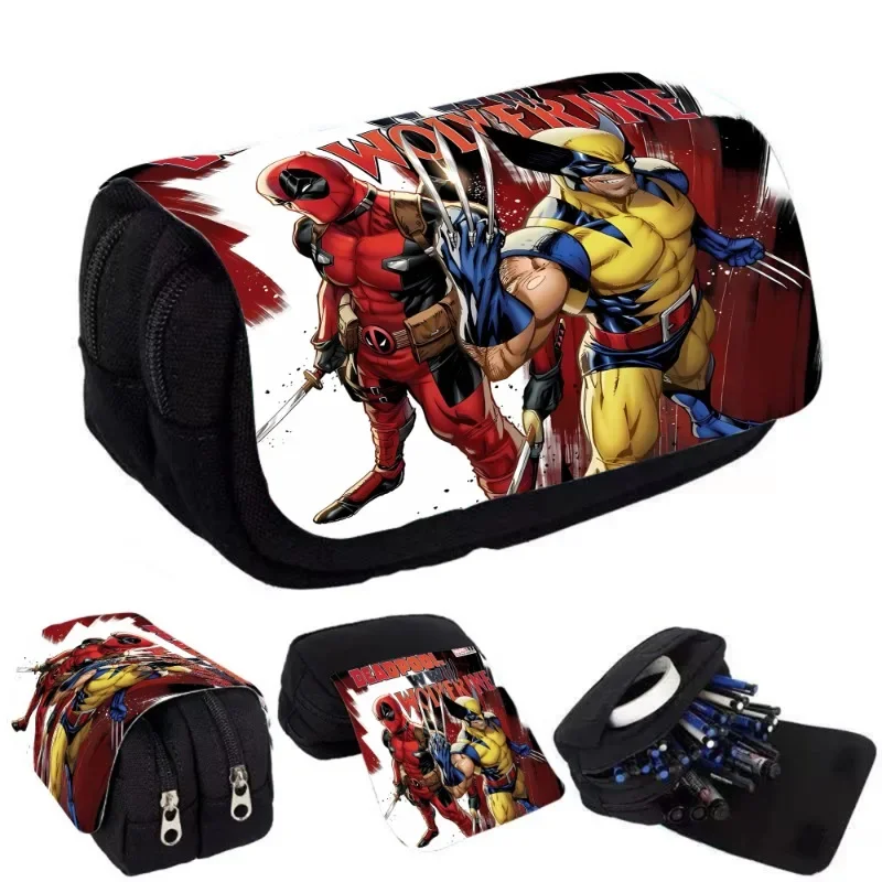 Пеналы с откидной крышкой Дэдпул и Росомаха аниме мраморные двухуровневые