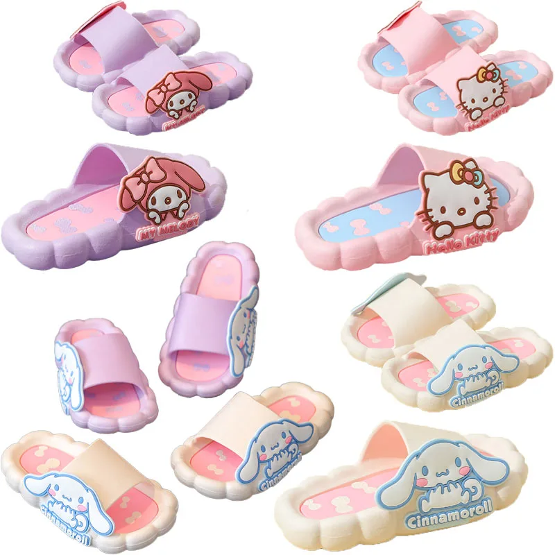 

Sanrios Kawaii милые HelloKittys My Melody Cinnamoroll детские тапочки Мультяшные сандалии и тапочки для родителей и детей Нескользящие