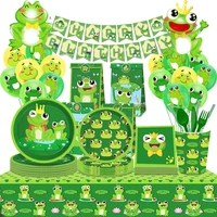 summer frog party decorations disposable tableware set frog foil balloons baby shower kids animal themed birthday party supplies