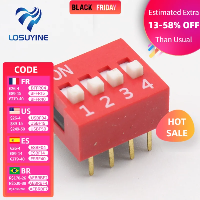 

10 шт., 4-битный 4-позиционный модуль переключателя слайда 2,54 мм
