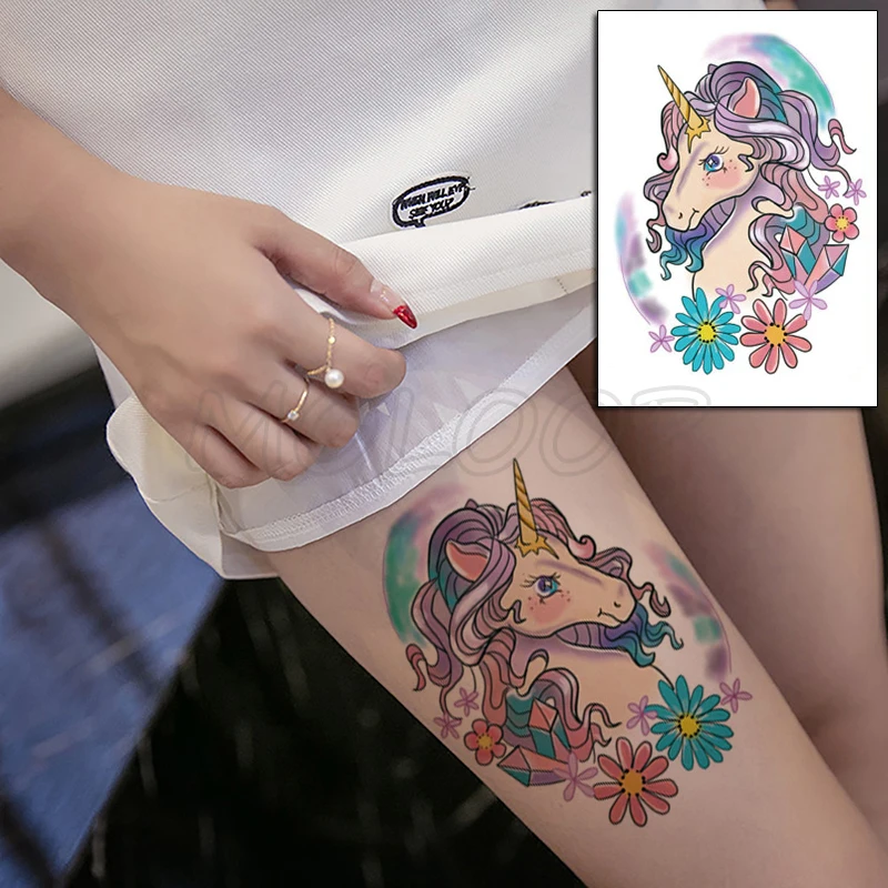 

Tattoo Sticker Unicorn Horse Sun Flower Cartoon Rainbow Tatoo Temporary Fake Tatoo for Kids Women Men Body Art