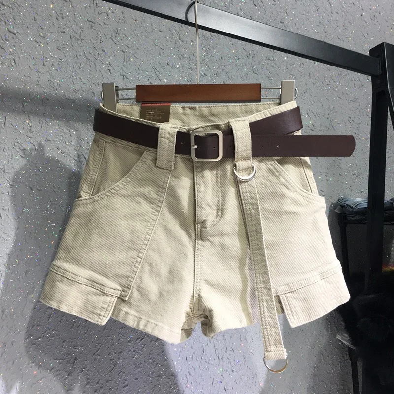 Women Loose High Waist Wide-Leg Hot Short Summer Casual Denim Shorts Solid Color Plus Size All-Match Jeans Light Blue Streetwear