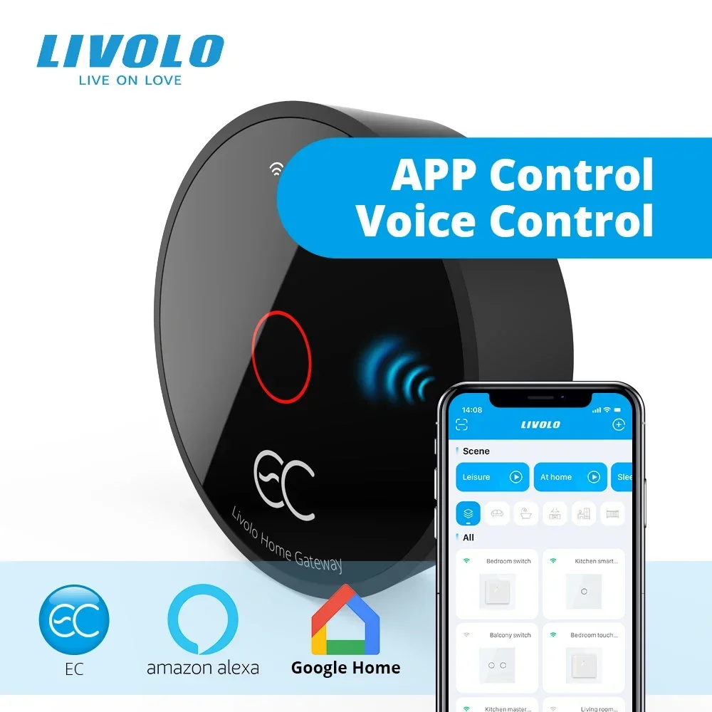 Фото Умные выключатели LIVOLO, подключаемые к EC Smart Gateway – управление через приложение, Google Home, Alexa и Алису для умных домашних устройств. №1