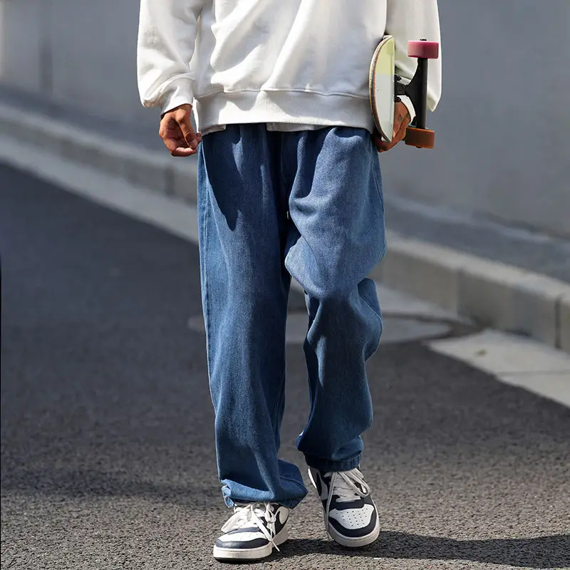 Blue White Black Wide-leg Jeans Men's Fashion Casual Retro Baggy Jeans Mens Streetwear Loose Hip-hop Straight Denim Trousers Men