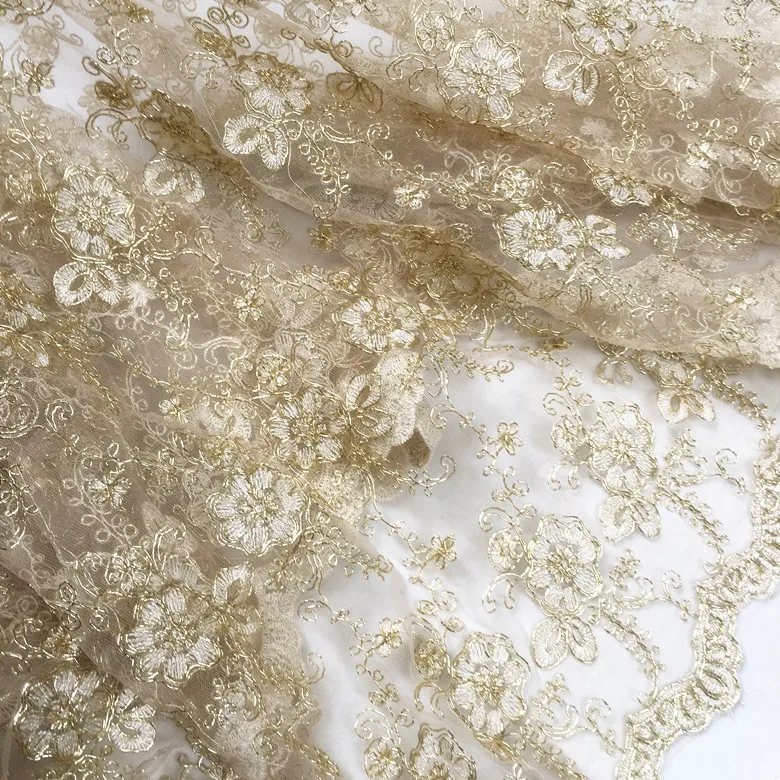 

Black gold car bone fabric gold car bone lace fabric embroidery wedding dress high-end apparel fabric