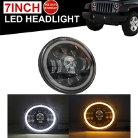 7 inch led car motorcycle headlight bulbs rgb skull light halo headlight angel eye ring drl h4 hilo beam for jeep wrangler off