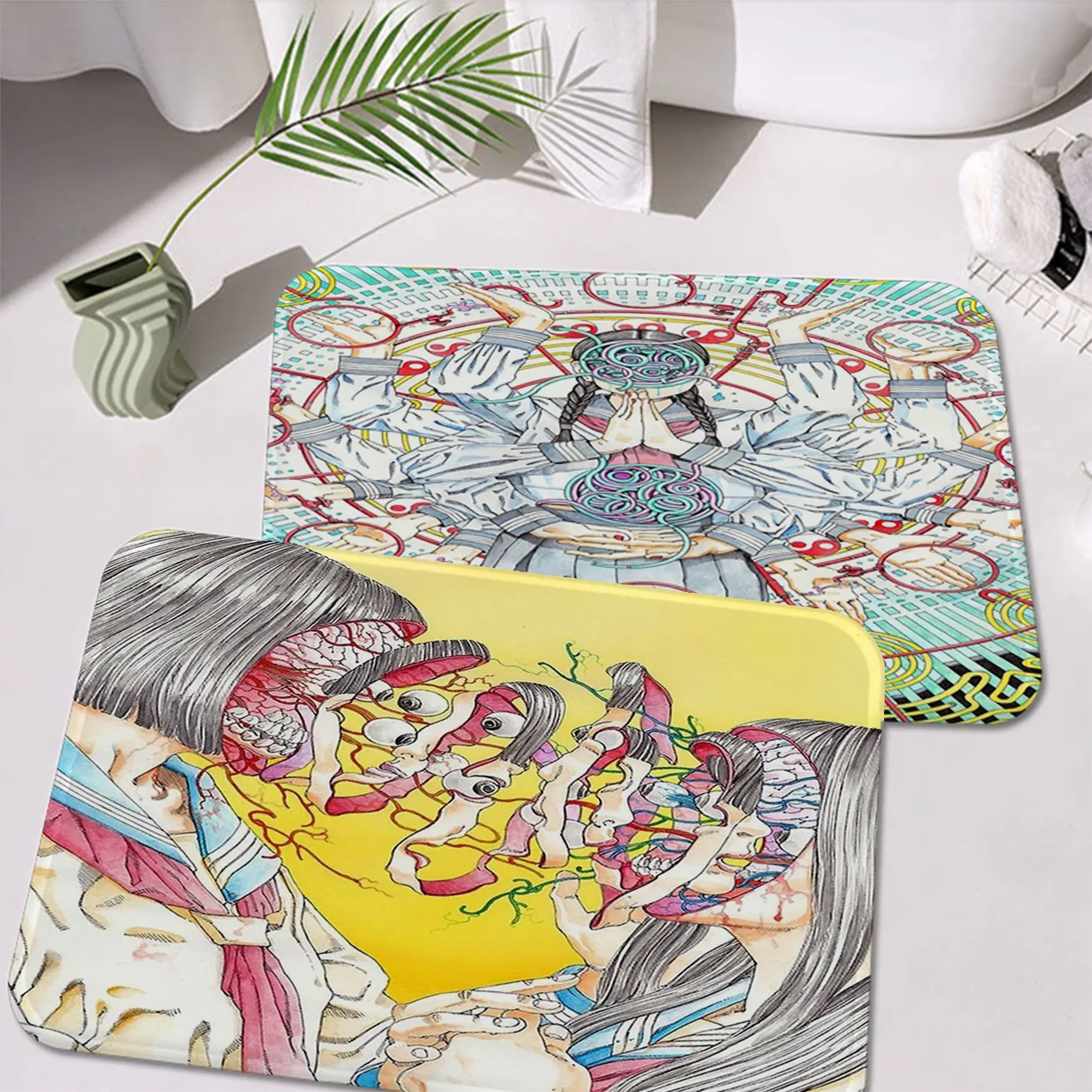 

Shintaro Kago Horror Cartoons Entrance Door Mat Nordic Style Home Doormat Bathroom-Toilet Mats Bedroom Doormat Area Rug