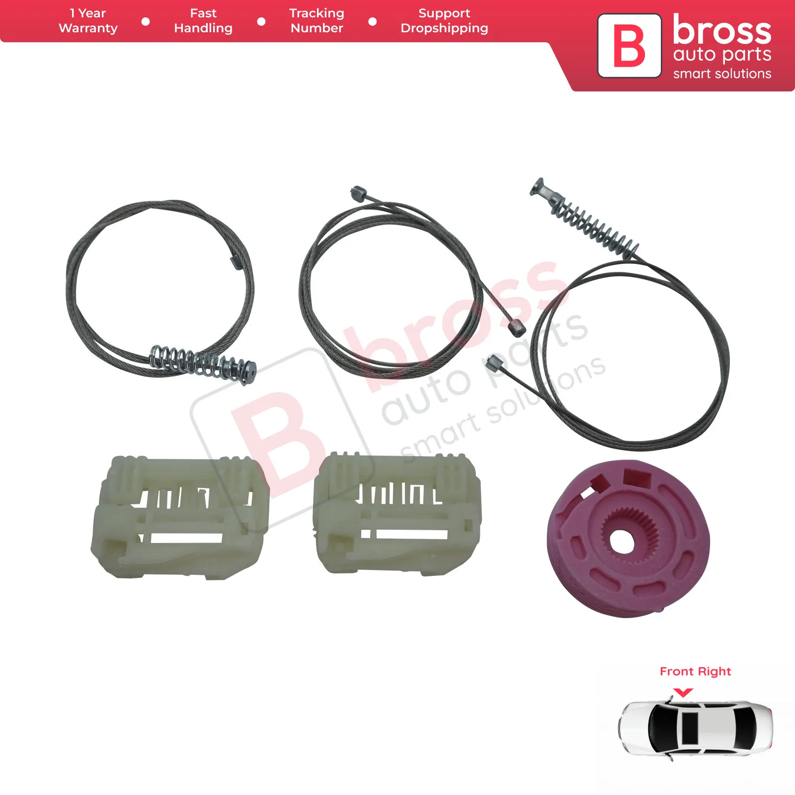 

Bross BWR5013 Electrical Power Window Regulator Repair Kit Front Right Passenger Side Door for Hyundai I30 MK1 2007-2011