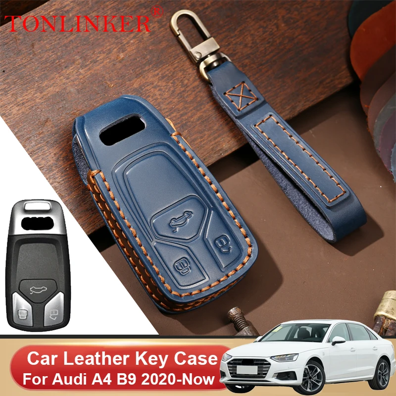 

Car Dedicated Leather Key Case For Audi A4 B9 Sedan 2015 2016 2017-2020 2021 Holder Shell Remote Cover Keychain Accessories