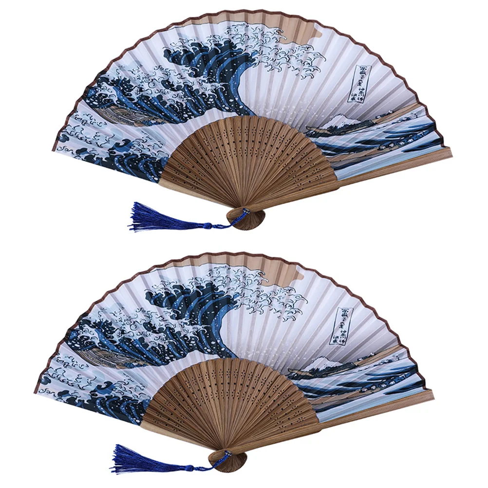 

Fan Kanagawa Wave Folding Japanese Fans Handheld Hand Wall Hanging Chineseornament Decorative Decors Artretro Tai Silk