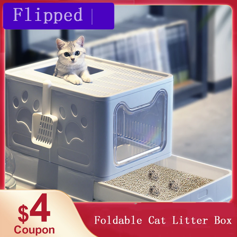 

Foldable Cat Litter Box with Lid Enclosed Cat Potty Top Entry Anti-Splashing Cat Toilet Fully Enclosed Pet Fold Bedpan