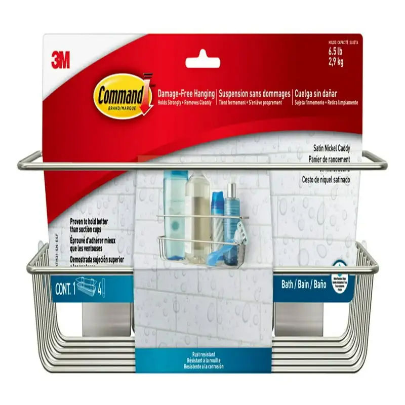 

Shower Caddy, Satin Nickel, 1 Caddy, 4 Water Resistant Strips, Bathroom Organization