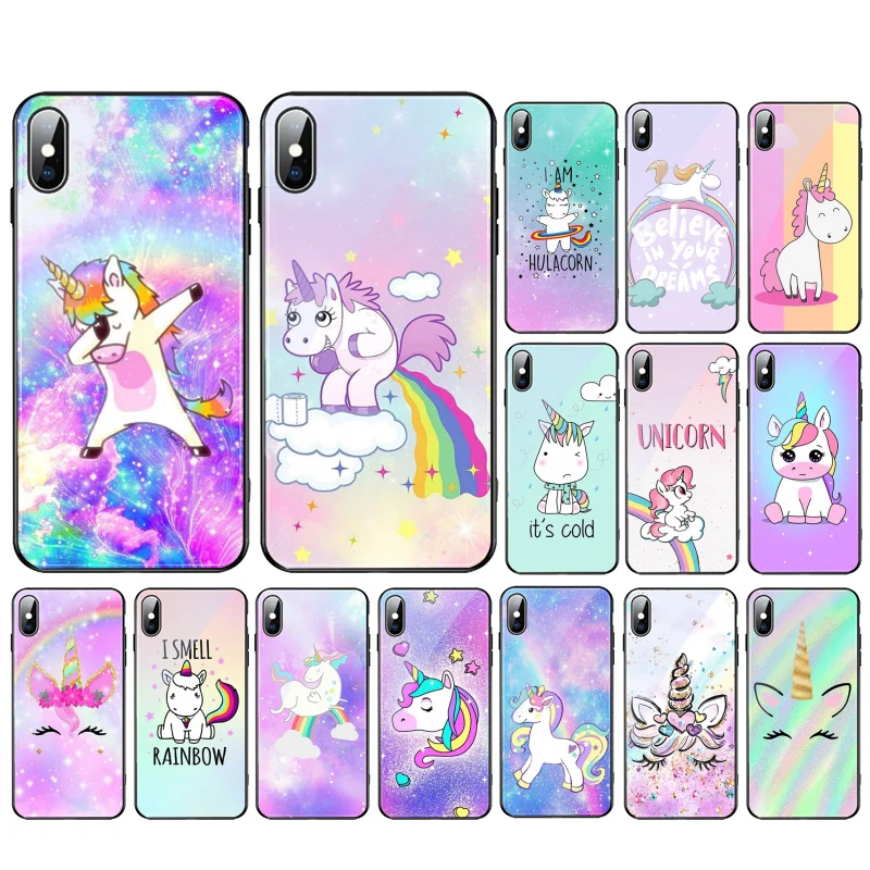 

Unicorn Glass Funda Cell phone case For iphone 13 Pro Max 12 11 Pro Max XS XR X 8 7 Plus SE2 Mobile Phones Case