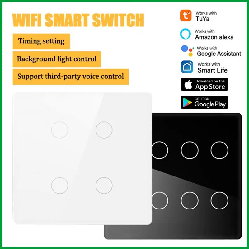 

4/6/8 Gang Tuya WiFi Wireless EU Smart Switch Brazil Wall Light Switch 4x4 Touch Panel Smart Life Control Via Alexa Google Home