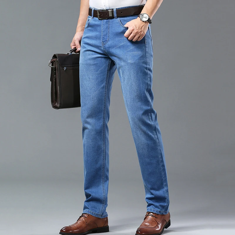 Мужские Универсальные Повседневные Джинсовые Джинсы Эластичные Прямые Брюки Со