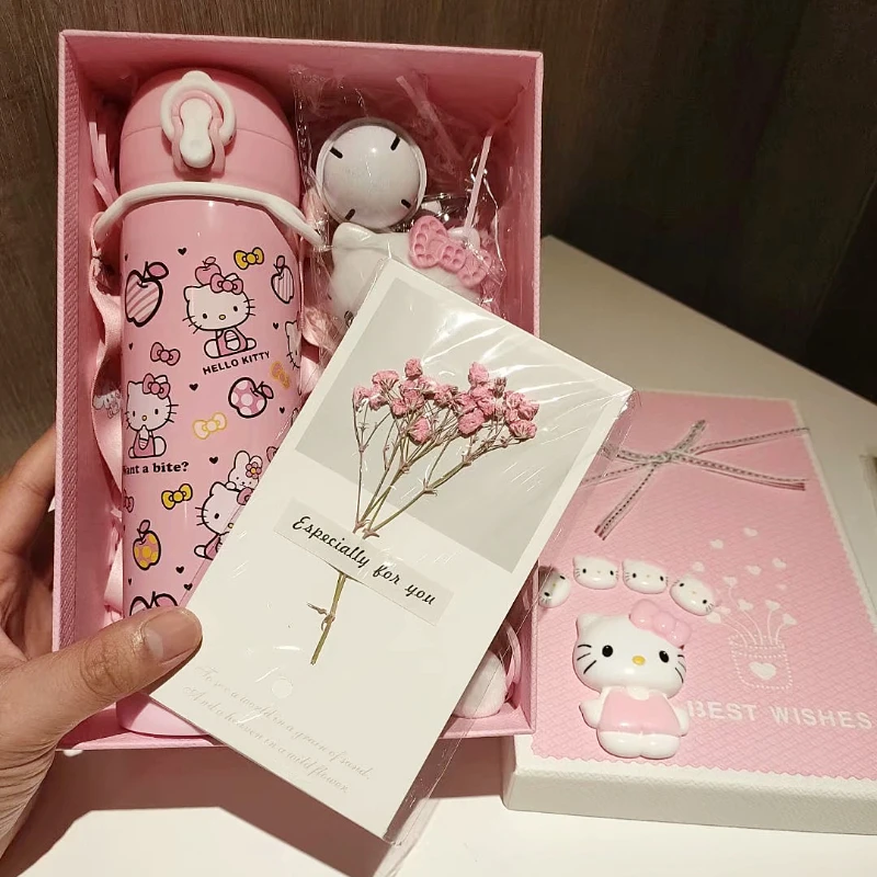 

Чашка Hello Kitty, термос, чашка, детский мультяшный простой чайник для воды, чашка с крышкой, портативная чашка для воды, милый подарок на день ребенка