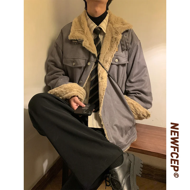 Winter Jacket Men Warm Fashion Thick Suede Jackets Mens Streetwear Korean Loose Short Coat Mens Thicken Lamb Fur Jacket M-2XL