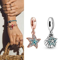 2020 new 925 sterling silver charm rose gold glittering starfish pendant fit pandora women bracelet necklace diy jewelry