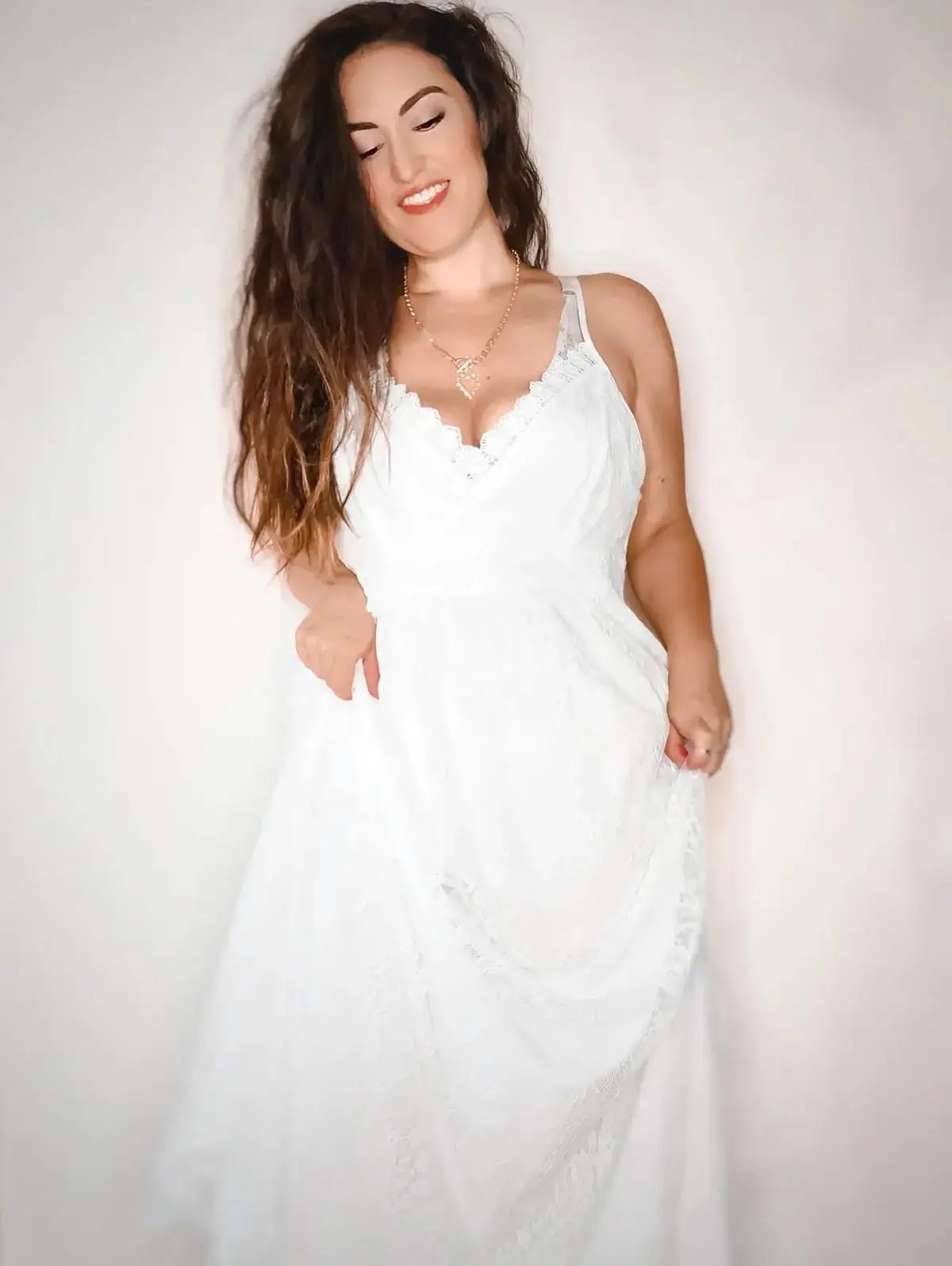 

ROSEAGL Plus Size White Plunge Lace Semi Formal Party Maxi Dress 2023 Summer Women New Fashion Empire Waist Bridesmaid Vestidos