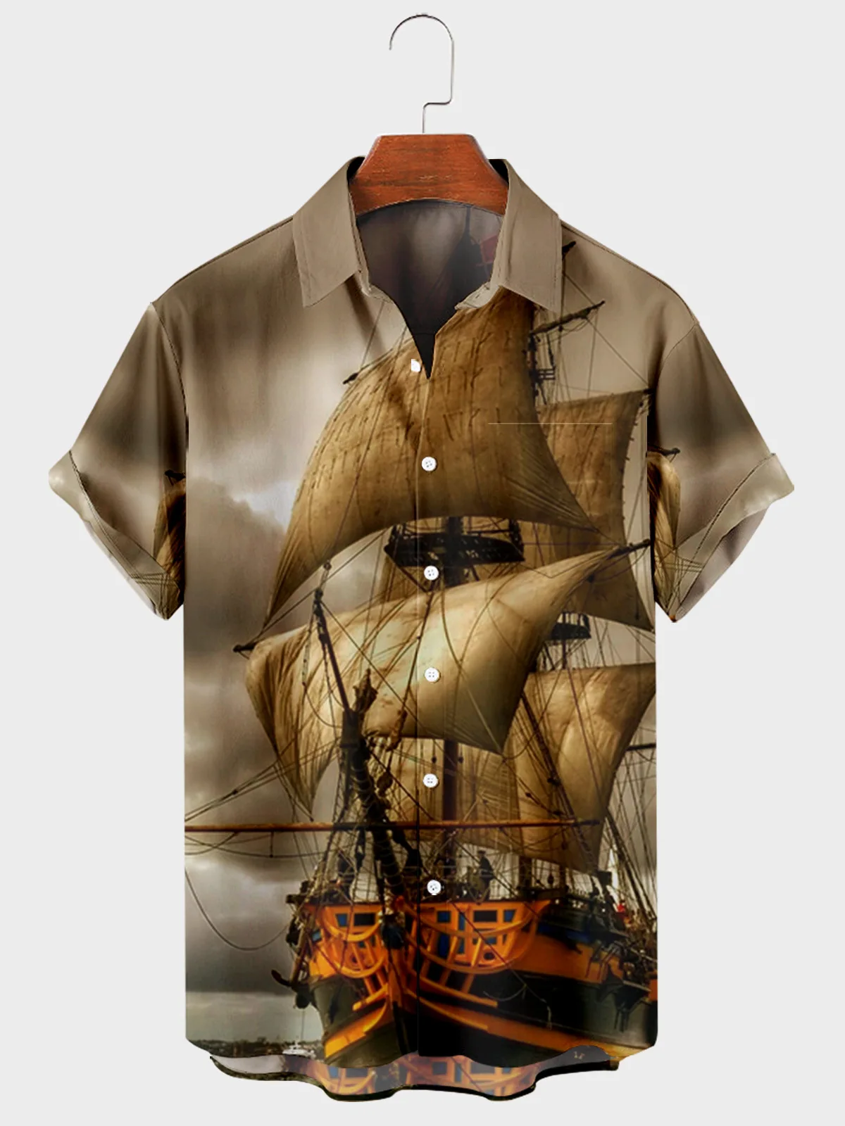 2022 Hot Sale High Quality New 3d Printing Sailboat Print Loose Button Short Sleeve Shirt 5xl