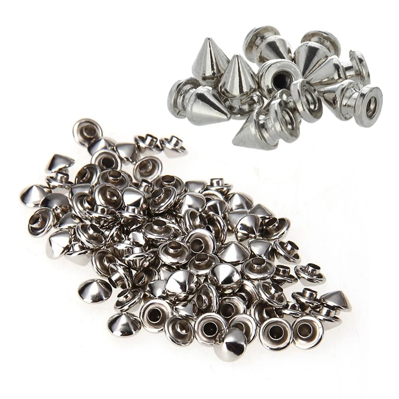

10X Copper Rivets Silver Pointed Studs Punk Rivets Screw With 100X Iron Silver Conical Rivet Screw Studs 6Mm