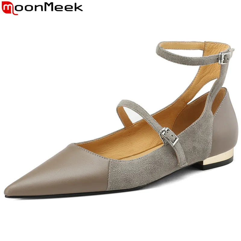 

MoonMeek 2023 New Size 33-42 Buckle Kid Suede Flats Shoes Woman Retro Ladies Party Shoes Pointed Toe Mixed Colors Flats