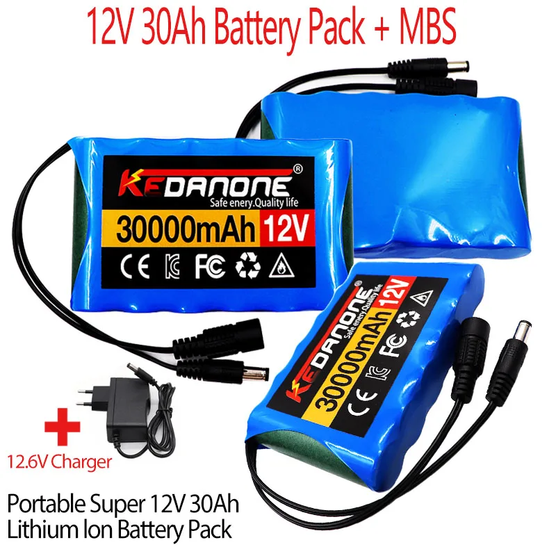 NEW Portable Super Battery 12V 30000mah Rechargeable Lithium Ion Battery Pack 30Ah Capacity DC CCTV Cam Monitor + 12.6V Charger