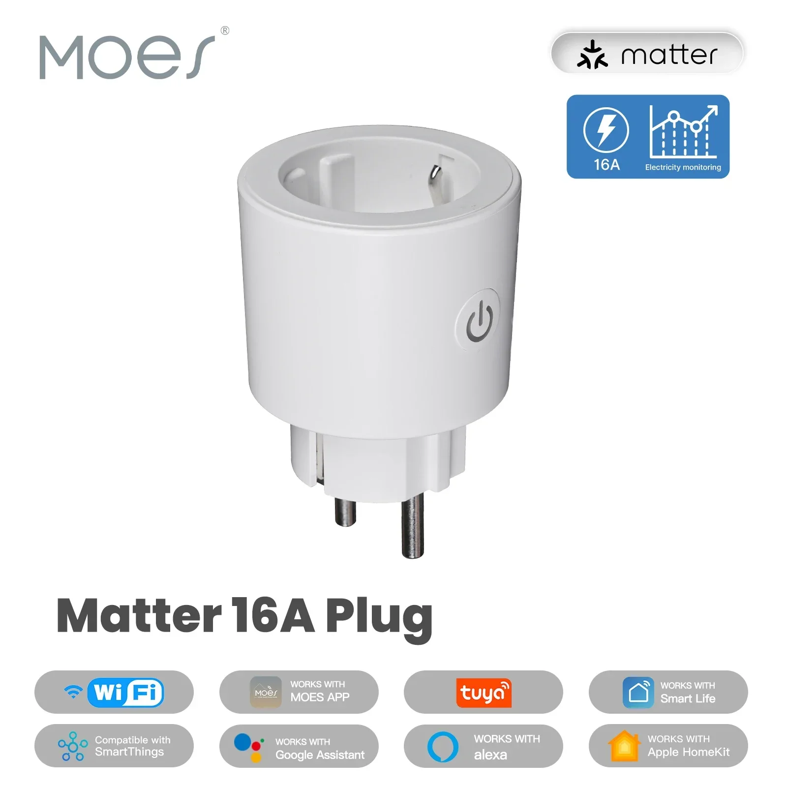 

MOES Tuya Smart Matter Wi-Fi розетка 16А