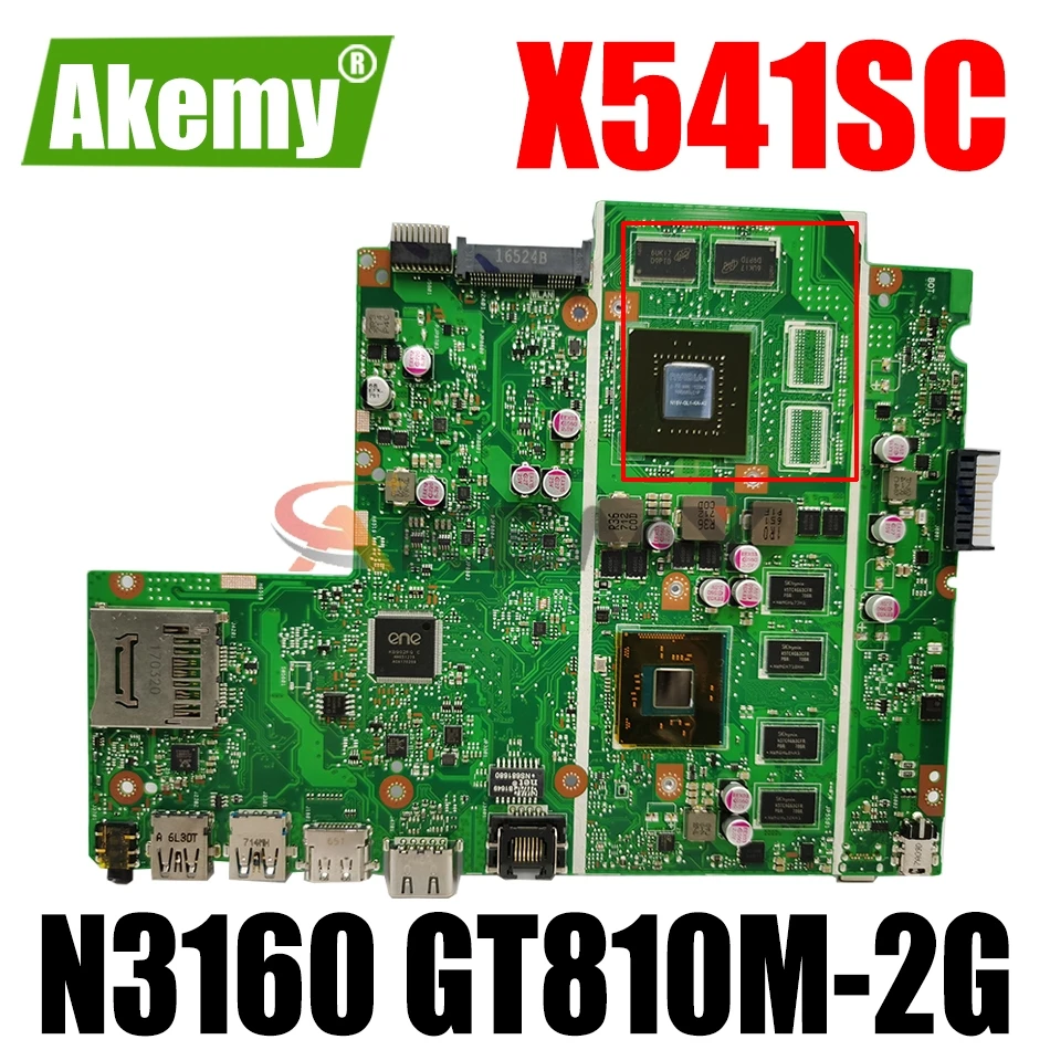 

AKEMY X541SC Laptop Motherboard For ASUS X541SC X541SA X541S X541 Test Original Mainboard 4G RAM N3160 CPU GT810M-2G