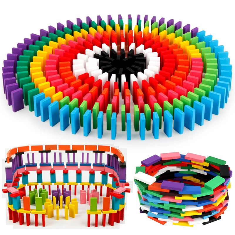

Early Educational Puzzle Toy Gifts 360Pcs Rainbow Wooden Domino Blocks Color Sort Toys For Children Colorful Dominoes Games