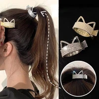 2022 fashion trend cat ear pearl hairpin for women luxury rhinestone ponytail fixed artifact small catch clip hairpin headwear