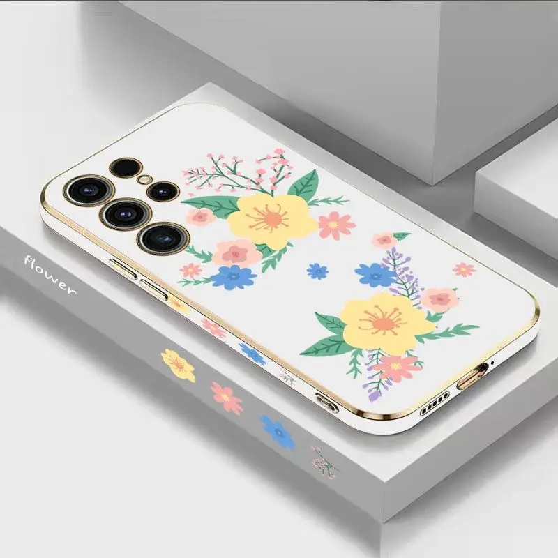 

Warm Flowers Luxury Plating Phone Case For Samsung Galaxy S23 S22 S21 S10 S9 S8 Plus Note 20 ultra 10 Plus Cover