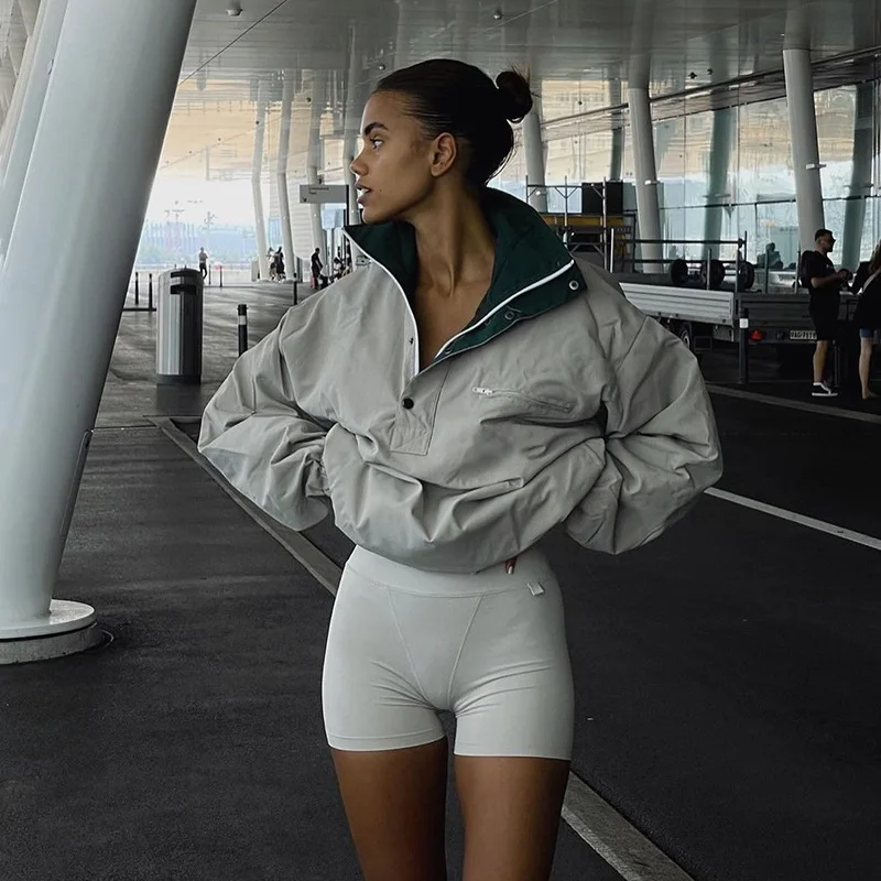 

Autumn European and American 2021 Style Fashion Temperament Women's Pure Color Lapel Loose Trend Zipper Pullover Sweater Women