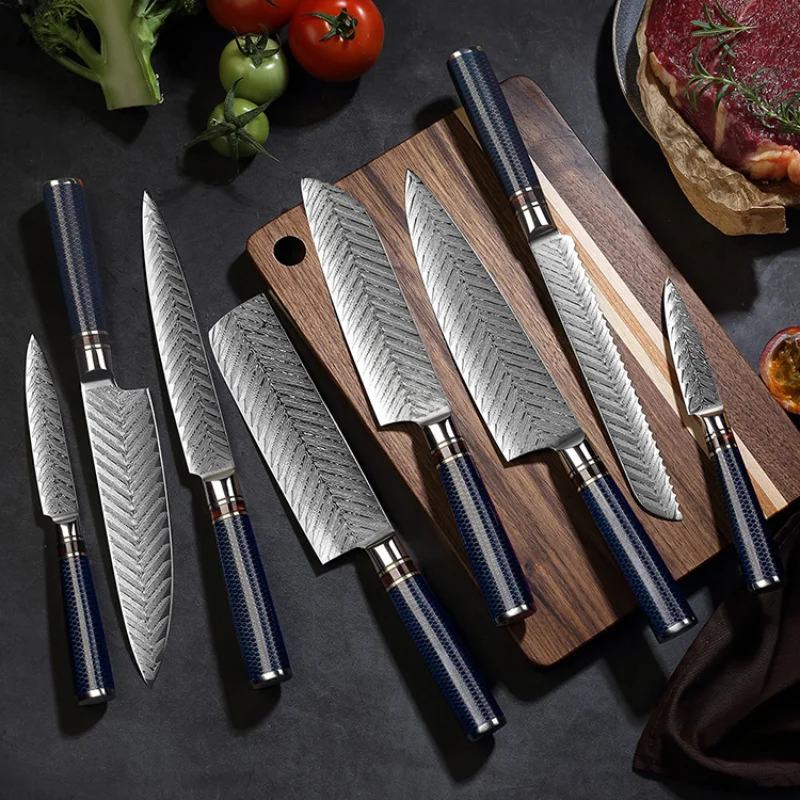 

Chef knife Damascus chef knife 8-piece VG10 sharp meat knife resin honeycomb kitchen kitchen knife set kitchen knife set