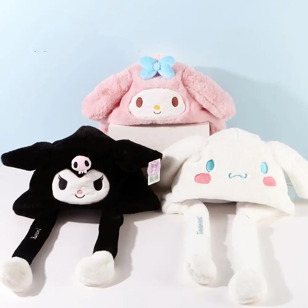

Kawaii Anime Sanrioed Kuromi My Melody Cinnamoroll Cartoon Cute Girl Heart Ear Movable Hat Student Warm Plush Doll Hat Gifts