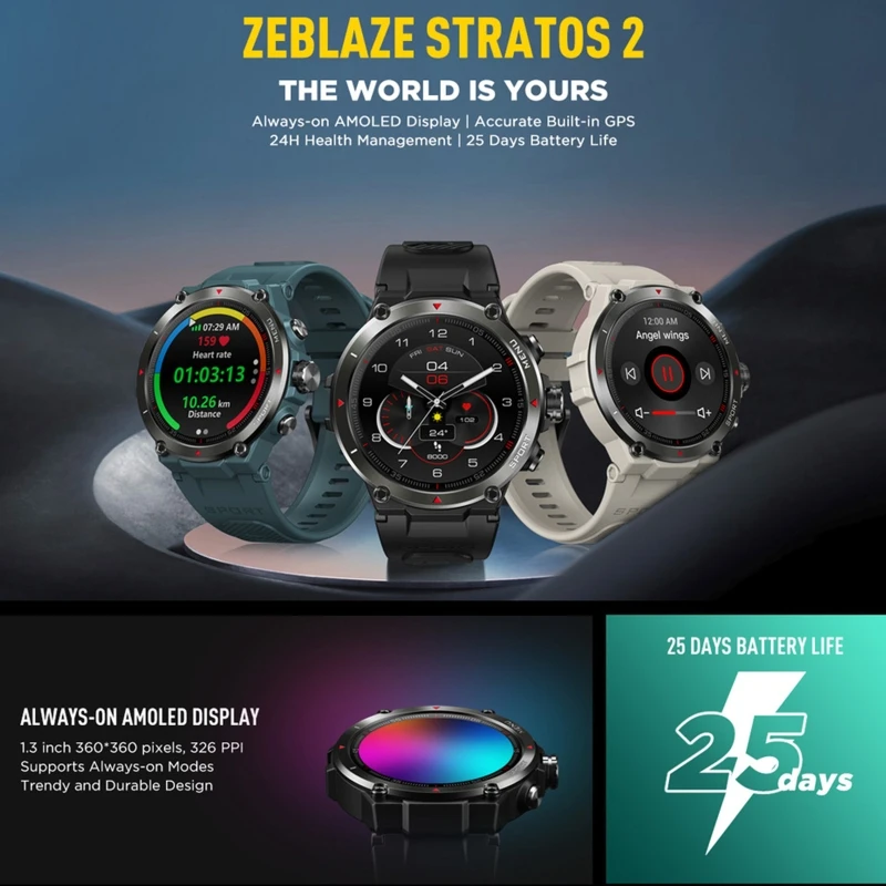

Zeblaze Stratos2 Smart Watch Step Counting Heart Rate Monitoring Sports Tracking Heart Rate Monitoring Long Battery Life