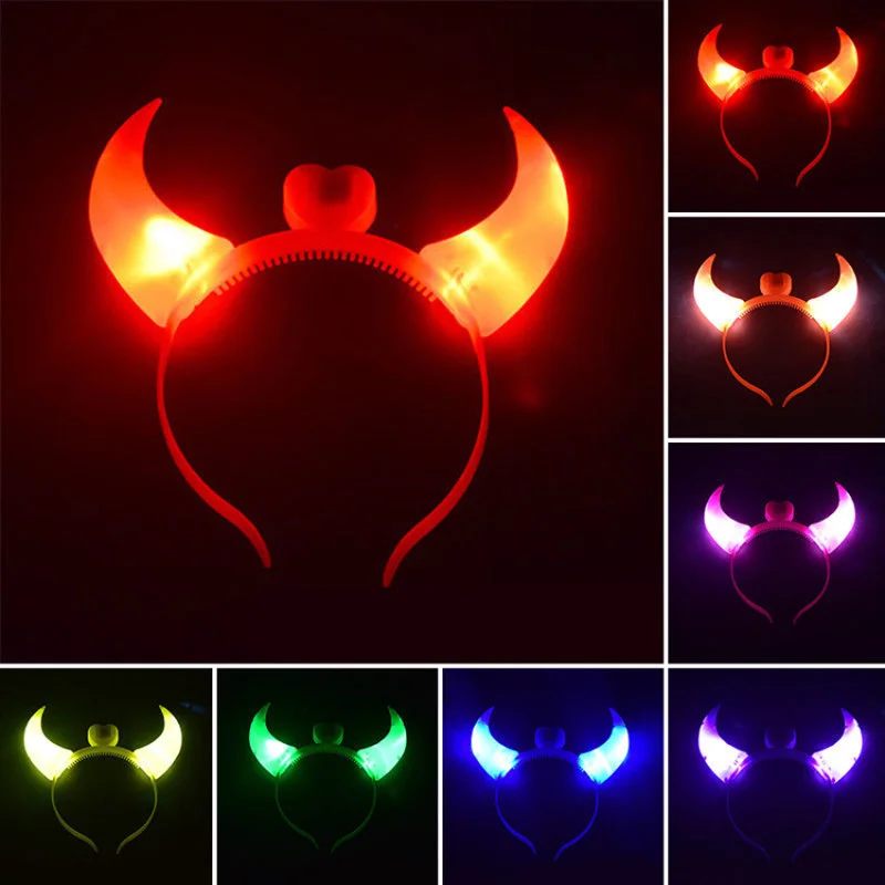 

Funny LED Devil Horn Light Up Headband Hair Hoops Flashing Horn Children Adults Halloween & Christmas Party Decor