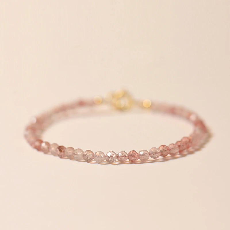 

3mm Pink Strawberry Quartz Bead Bracelets Bangles For Women Girl Fashion Simple Reiki Natural Crystal Stone Bracelets Jewelry