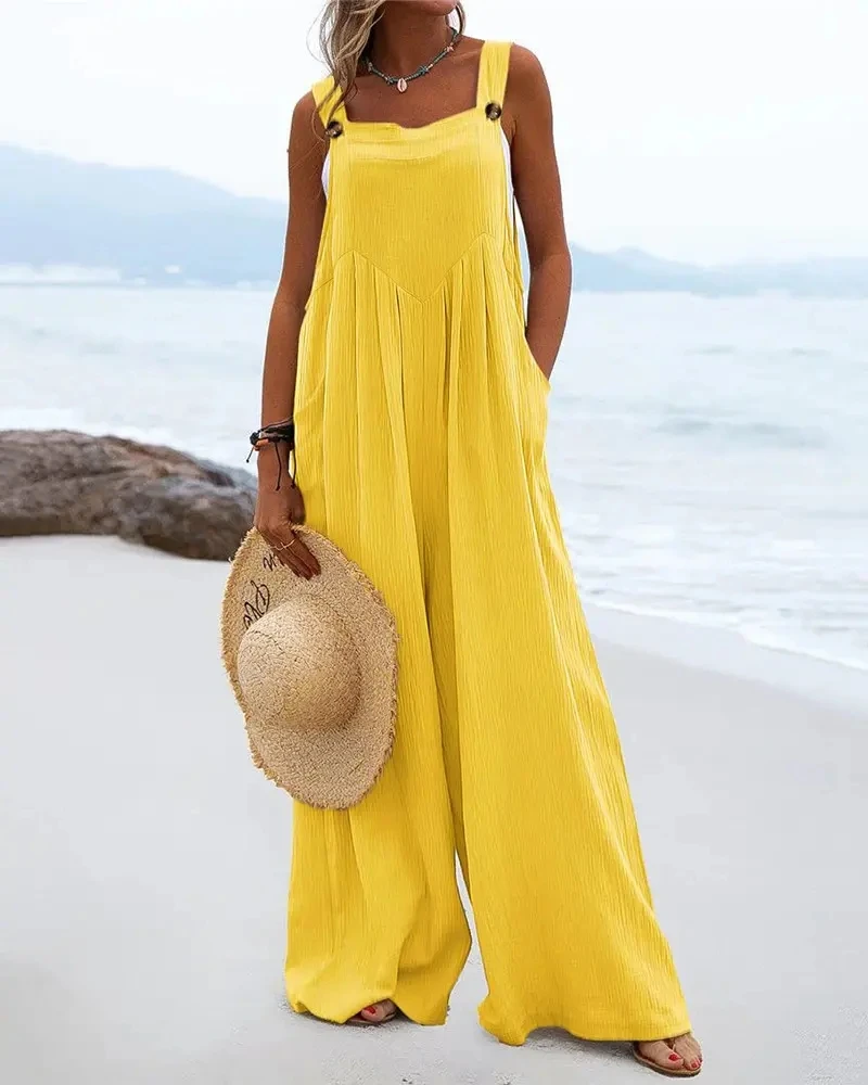 

Pastel Pocket Decor Wide Leg Suspender Jumpsuit