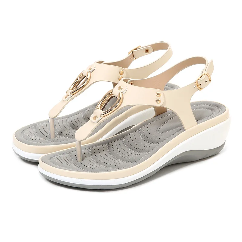 

Women Wedge Sandals 2022 Summer Beach Solid Color Flip Flops For Women Clip Toe Ladies Shoes Buckle Strap Low Heel Sandals