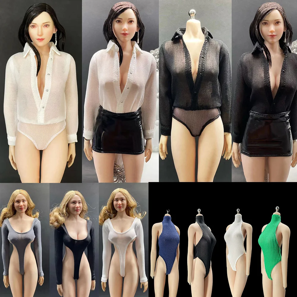 

1/6 Women Soldier Tights Classic White Long Sleeve Shirt Female Bodycon Top Lace Mesh Jumpsuits For 12" Action Body Model